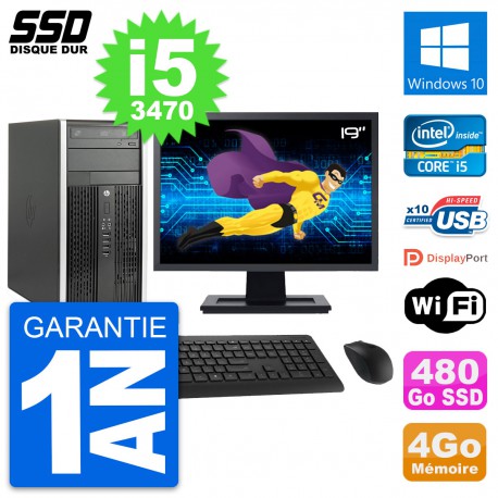 PC Tour HP 6300 CMT Ecran 19" Intel i5-3470 RAM 4Go SSD 480Go Windows 10 Wifi