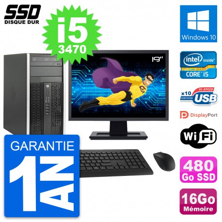 PC Tour HP 6300 CMT Ecran 19" Intel i5-3470 RAM 16Go SSD 480Go Windows 10 Wifi