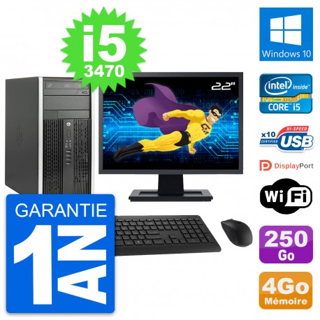 PC Tour HP Pro 6300 CMT Ecran 22" i5-3470 RAM 4Go Disque 250Go Windows 10 Wifi