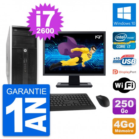 PC Tour HP Pro 6300 CMT Ecran 19" i7-2600 RAM 4Go Disque 250Go Windows 10 Wifi