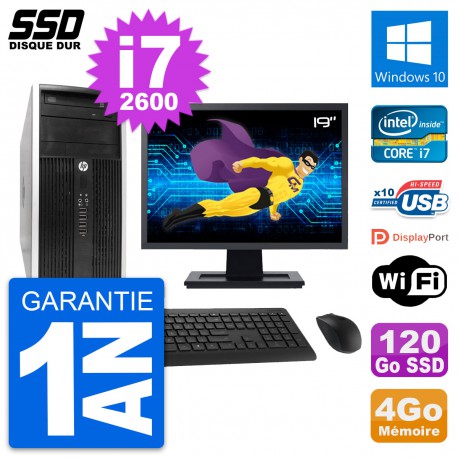 PC Tour HP 6300 CMT Ecran 19" Intel i7-2600 RAM 4Go SSD 120Go Windows 10 Wifi