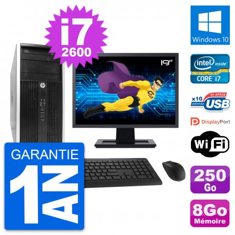 PC Tour HP Pro 6300 CMT Ecran 19" i7-2600 RAM 8Go Disque 250Go Windows 10 Wifi