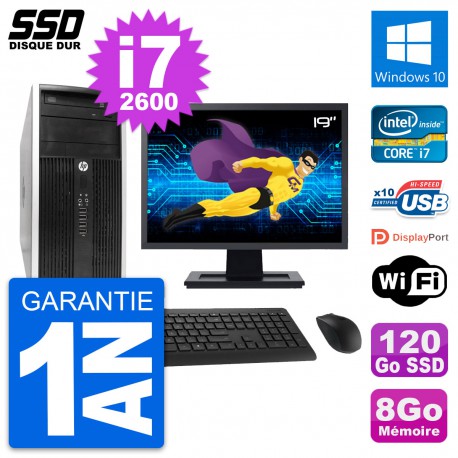 PC Tour HP 6300 CMT Ecran 19" Intel i7-2600 RAM 8Go SSD 120Go Windows 10 Wifi