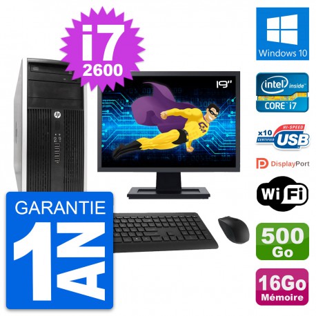 PC Tour HP Pro 6300 CMT Ecran 19" i7-2600 RAM 16Go Disque 500Go Windows 10 Wifi