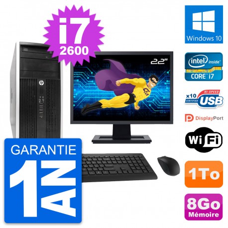 PC Tour HP Pro 6300 CMT Ecran 22" i7-2600 RAM 8Go Disque Dur 1To Windows 10 Wifi