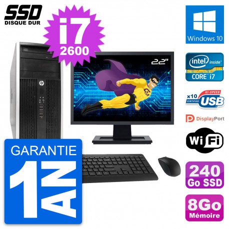 PC Tour HP 6300 CMT Ecran 22" Intel i7-2600 RAM 8Go SSD 240Go Windows 10 Wifi