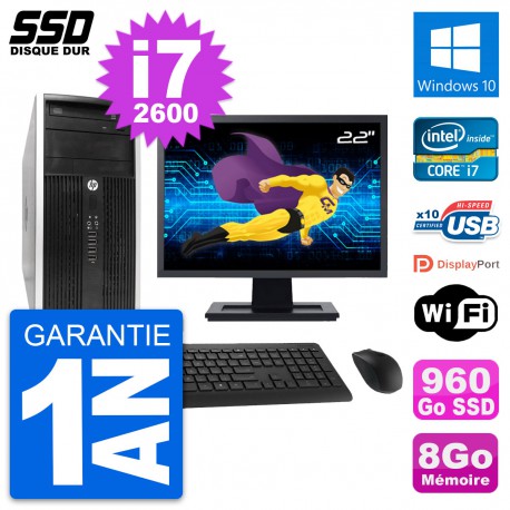 PC Tour HP 6300 CMT Ecran 22" Intel i7-2600 RAM 8Go SSD 960Go Windows 10 Wifi