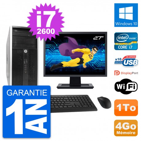 PC Tour HP Pro 6300 CMT Ecran 27" i7-2600 RAM 4Go Disque Dur 1To Windows 10 Wifi