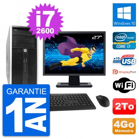 PC Tour HP Pro 6300 CMT Ecran 27" i7-2600 RAM 4Go Disque Dur 2To Windows 10 Wifi