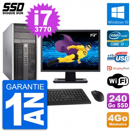 PC Tour HP 6300 CMT Ecran 19" Intel i7-3770 RAM 4Go SSD 240Go Windows 10 Wifi