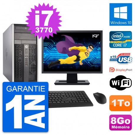 PC Tour HP Pro 6300 CMT Ecran 19" i7-3770 RAM 8Go Disque Dur 1To Windows 10 Wifi