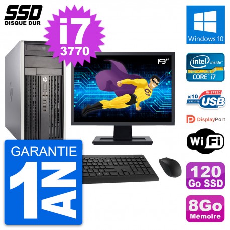 PC Tour HP 6300 CMT Ecran 19" Intel i7-3770 RAM 8Go SSD 120Go Windows 10 Wifi