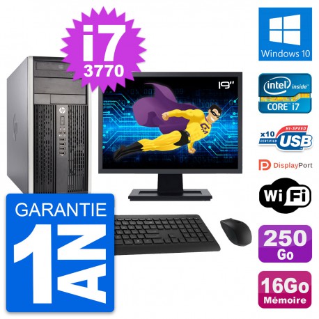 PC Tour HP Pro 6300 CMT Ecran 19" i7-3770 RAM 16Go Disque 250Go Windows 10 Wifi