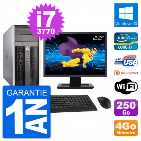 PC Tour HP Pro 6300 CMT Ecran 22" i7-3770 RAM 4Go Disque 250Go Windows 10 Wifi