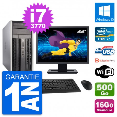 PC Tour HP Pro 6300 CMT Ecran 22" i7-3770 RAM 16Go Disque 500Go Windows 10 Wifi