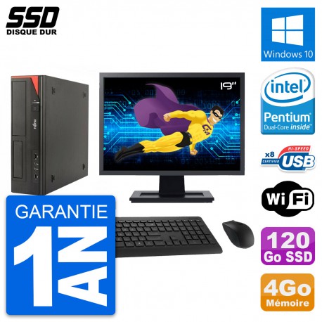 PC Fujitsu E520 E85+ DT Ecran 19" Intel G3220 RAM 4Go SSD 120Go Windows 10 Wifi