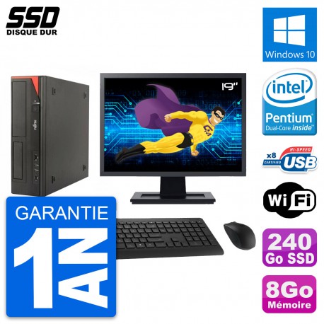 PC Fujitsu E520 E85+ DT Ecran 19" Intel G3220 RAM 8Go SSD 240Go Windows 10 Wifi