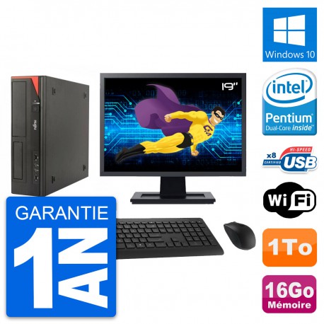 PC Fujitsu E520 DT Ecran 19" Intel G3220 RAM 16Go Disque Dur 1To Windows 10 Wifi