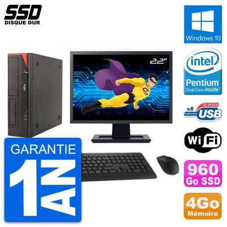 PC Fujitsu E520 E85+ DT Ecran 22" Intel G3220 RAM 4Go SSD 960Go Windows 10 Wifi