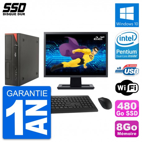 PC Fujitsu E520 E85+ DT Ecran 22" Intel G3220 RAM 8Go SSD 480Go Windows 10 Wifi