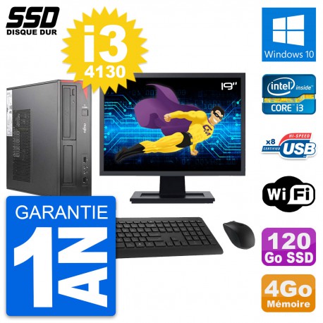 PC Fujitsu E520 DT Ecran 19" Intel i3-4130 RAM 4Go SSD 120Go Windows 10 Wifi