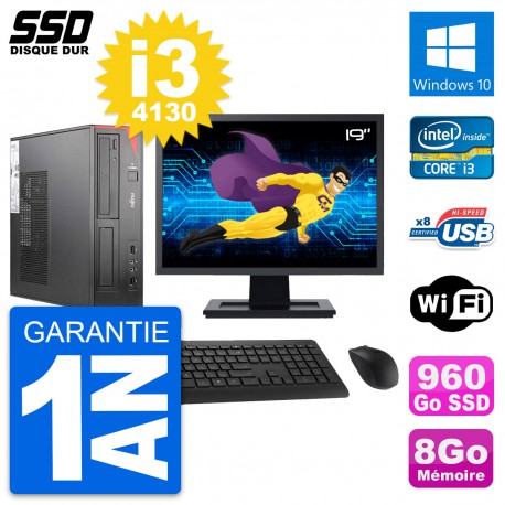 PC Fujitsu E520 DT Ecran 19" Intel i3-4130 RAM 8Go SSD 960Go Windows 10 Wifi