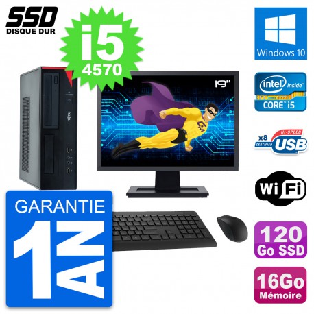 PC Fujitsu E520 DT Ecran 19" Intel i5-4570 RAM 16Go SSD 120Go Windows 10 Wifi