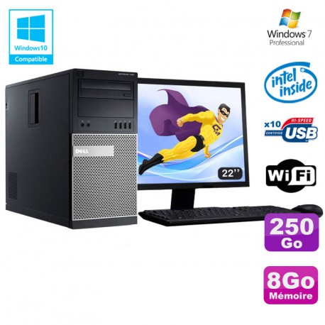 Lot PC Tour Dell 790 G630 2.7Ghz 8Go Disque 250Go DVD WIFI Win 7 + Ecran 22"