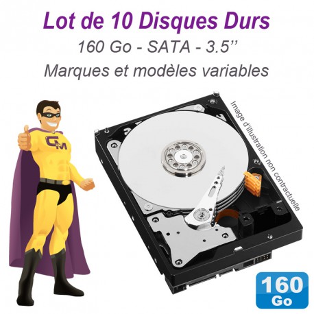 Lot de 10 Disques durs 3.5" 160Go SATA Western Digital Hitachi Samsung Seagate