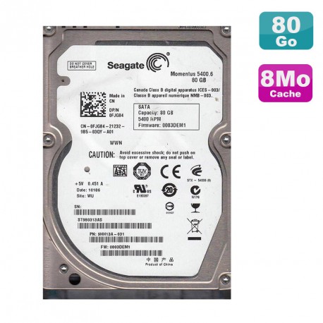 Disque Dur 80Go SATA 2.5" Seagate Momentus ST980313AS Pc Portable 8Mo