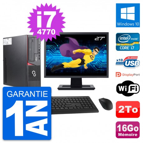 PC Fujitsu E720 DT Ecran 27" Intel i7-4770 RAM 16Go Disque 2To Windows 10 Wifi