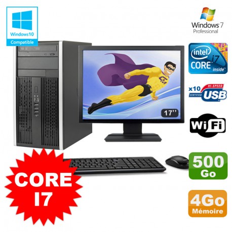 Lot PC Tour HP Elite 8200 Core I7 3,4Ghz 4Go 500Go Graveur WIFI W7 + Ecran 17