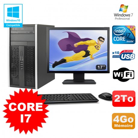 Lot PC Tour HP Elite 8200 Core I7 3,4Ghz 4Go 2To Graveur WIFI W7 + Ecran 17