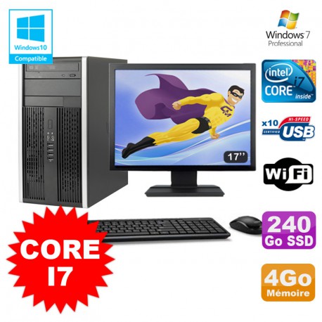 Lot PC Tour HP Elite 8200 Core I7 3,4Ghz 4Go 240Go SSD Graveur WIFI W7 + Ecran 17