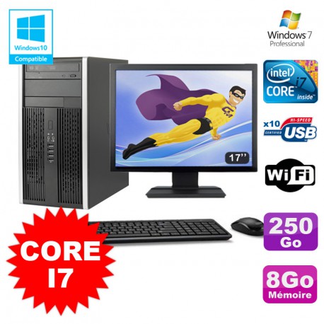 Lot PC Tour HP Elite 8200 Core I7 3,4Ghz 8Go 250Go Graveur WIFI W7 + Ecran 17