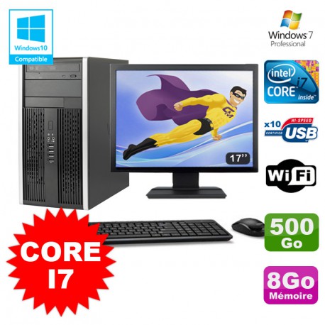 Lot PC Tour HP Elite 8200 Core I7 3,4Ghz 8Go 500Go Graveur WIFI W7 + Ecran 17