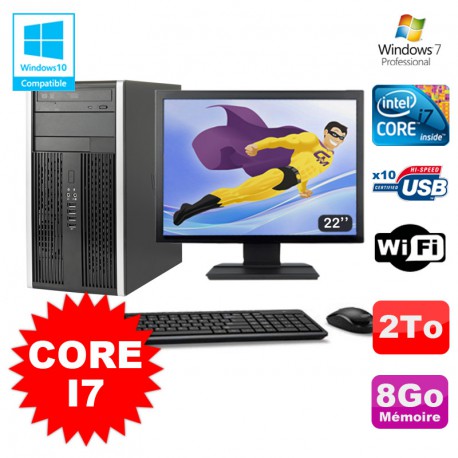 Lot PC Tour HP Elite 8200 Core I7 3,4Ghz 8Go 2To Graveur WIFI W7 + Ecran 22