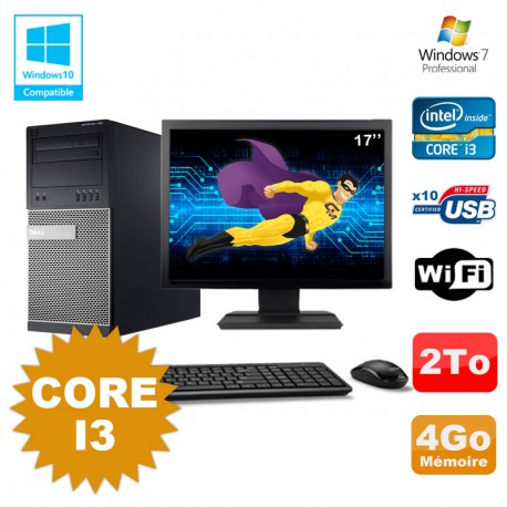 Lot PC Tour Dell 790 Intel Core I3 3.1Ghz 4Go 2To DVD WIFI Win 7 + Ecran 17"