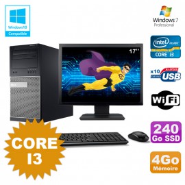 Lot PC Tour Dell 790 Core I3 3.1Ghz 4Go 240Go SSD DVD WIFI Win 7 + Ecran 17"