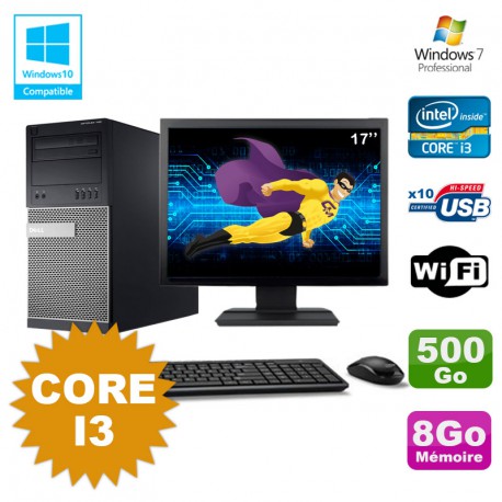 Lot PC Tour Dell 790 Intel Core I3 3.1Ghz 8Go 500Go DVD WIFI Win 7 + Ecran 17"