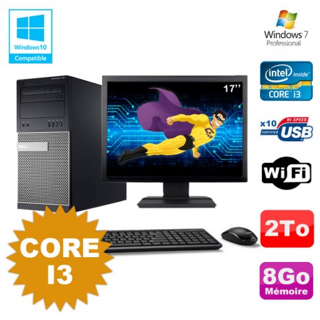 Lot PC Tour Dell 790 Intel Core I3 3.1Ghz 8Go 2To DVD WIFI Win 7 + Ecran 17"