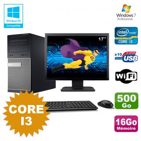 Lot PC Tour Dell 790 Intel Core I3 3.1Ghz 16Go 500Go DVD WIFI Win 7 + Ecran 17"