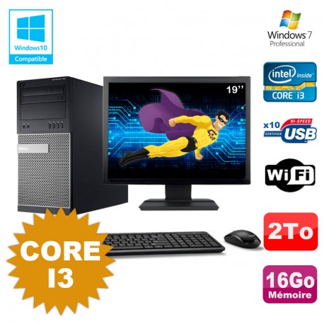 Lot PC Tour Dell 790 Intel Core I3 3.1Ghz 16Go 2To DVD WIFI Win 7 + Ecran 19"