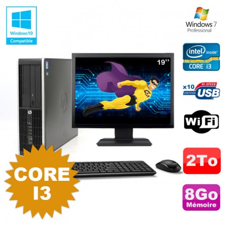 Lot PC HP Compaq 6200 Pro SFF Core i3 3.1GHz 8Go 2To DVD WIFI W7 + Ecran 19