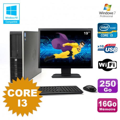 Lot PC HP Compaq 6200 Pro SFF Core i3 3.1GHz 16Go 250Go DVD WIFI W7 + Ecran 19