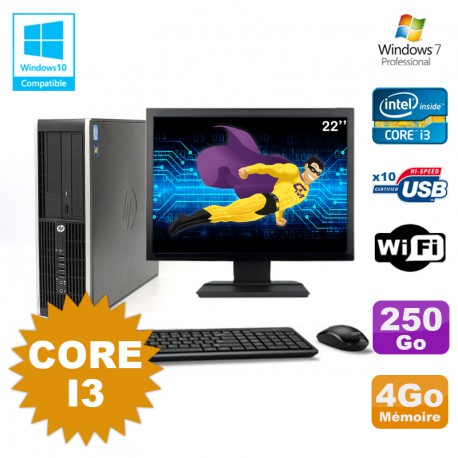 Lot PC HP Compaq 6200 Pro SFF Core i3 3.1GHz 4Go 250Go DVD WIFI W7 + Ecran 22