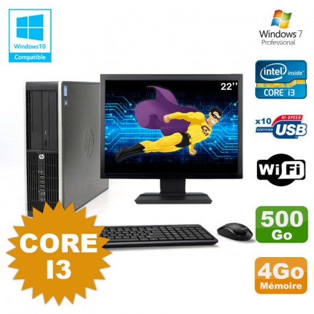 Lot PC HP Compaq 6200 Pro SFF Core i3 3.1GHz 4Go 500Go DVD WIFI W7 + Ecran 22